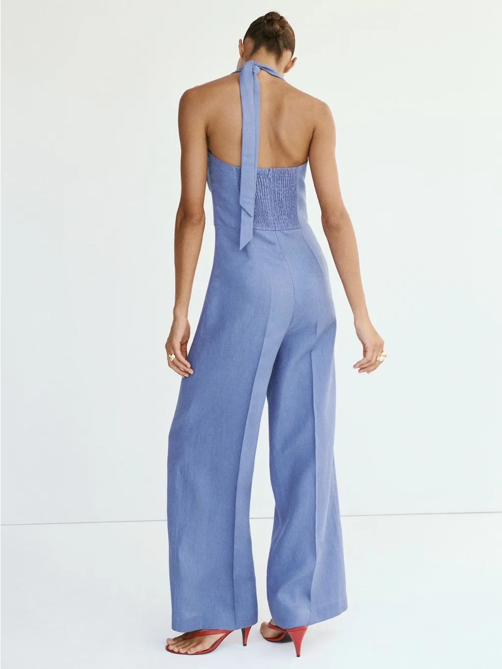 NWT (size XS) MANGO 100% LINEN HALTER JUMPSUIT